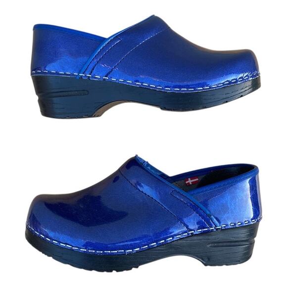 Sanita Professional Clogs Blue Marbled Patent Leather Nurse Shoe SZ 4 EU 35 - Picture 2 of 14